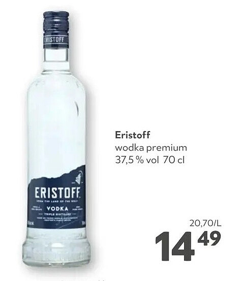 Eristoff wodka premium 37.5% vol 70 cl
