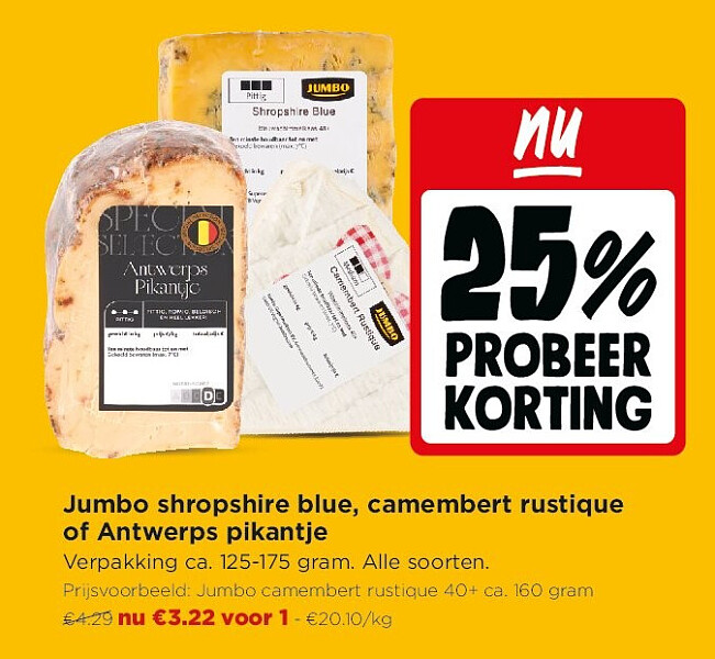 Jumbo shropshire blue, camembert rustique of Antwerps pikantje