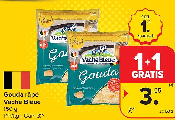 Gouda râpé Vache Bleue 2 x 150 g