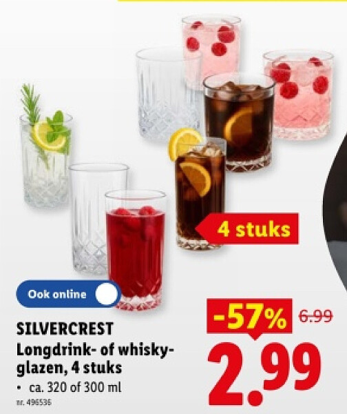 Longdrink- of whisky- glazen, 4 stuks