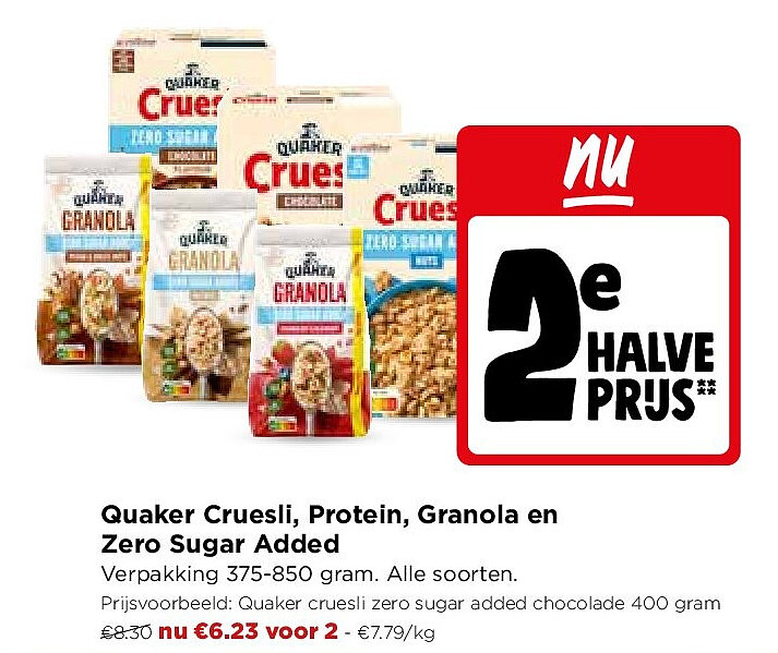 Quaker Cruesli, Protein, Granola en Zero Sugar Added