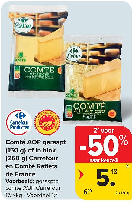 Comté AOP geraspt (150 g) of in blok (250 g) Carrefour en Comté Refl ets de France