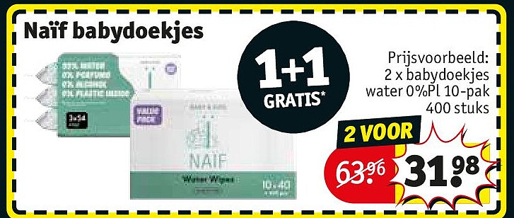 2 x babydoekjes water 0%Pl 10-pak 400 stuks