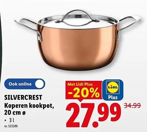 SILVERCREST Koperen kookpot, 20 cm ø