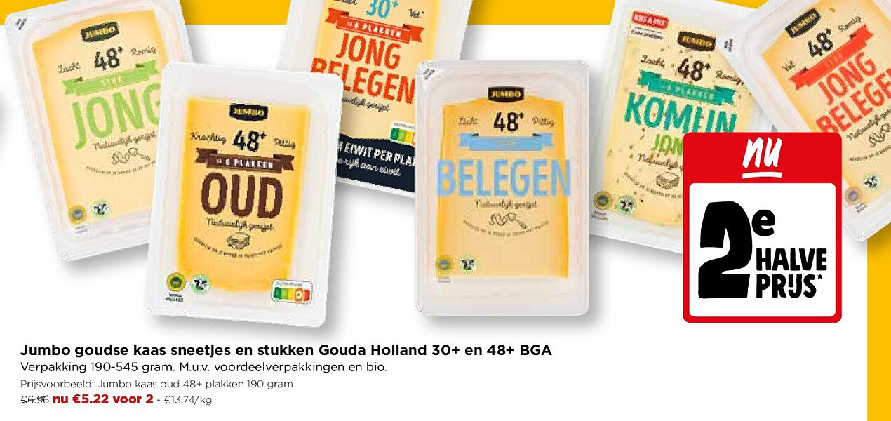Jumbo goudse kaas sneetjes en stukken Gouda Holland 30+ en 48+ BGA