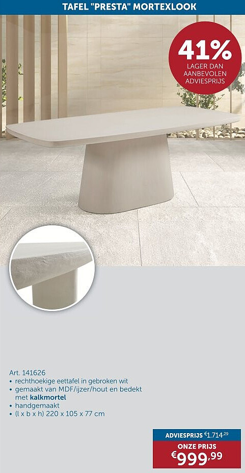 TAFEL "PRESTA" MORTEXLOOK