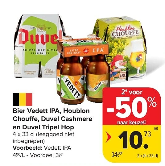 Bier Vedett IPA, Houblon Chou e, Duvel Cashmere en Duvel Tripel Hop