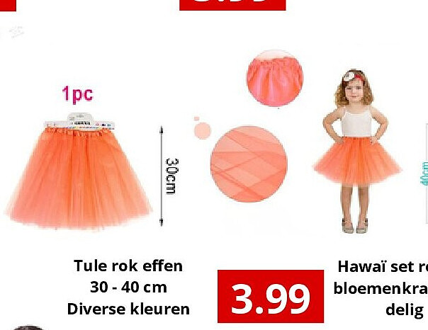 Tule rok effen 30 - 40 cm Diverse kleuren