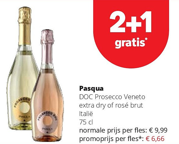 Pasqua DOC Prosecco Veneto extra dry of rosé brut Italië 75 cl