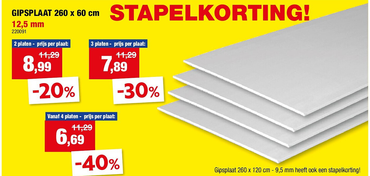 GIPSPLAAT 260 x 60 cm 12,5 mm