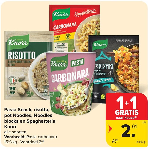Pasta Snack, risotto, pot Noodles, Noodles blocks en Spaghetteria Knorr