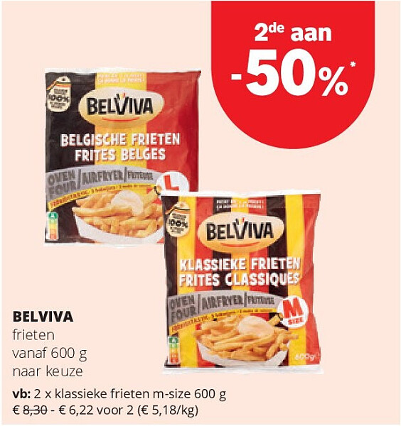 BELVIVA klassieke frieten m-size 600 g