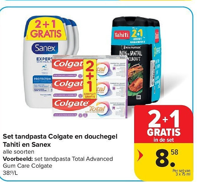 Set tandpasta Colgate en douchegel Tahiti en Sanex