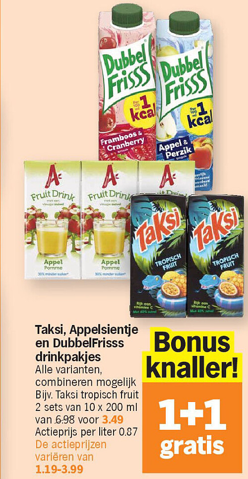 Taksi, Appelsientje en DubbelFrisss drinkpakjes