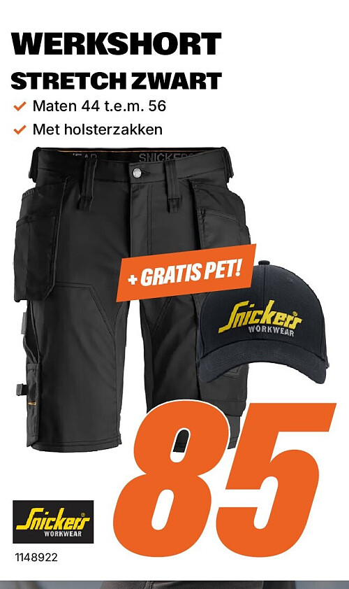 Werkshort stretch zwart
