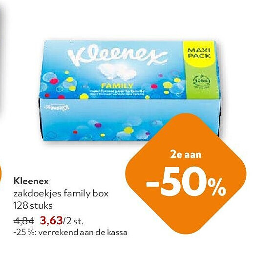 Kleenex zakdoekjes family box 128 stuks