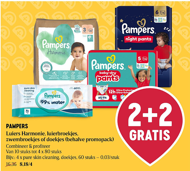 PAMPERS Luiers Harmonie, luierbroekjes, zwembroekjes of doekjes (behalve promopack)