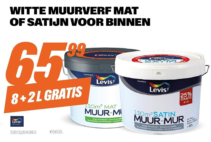 WITTE MUURVERF MAT OF SATIJN VOOR BINNEN