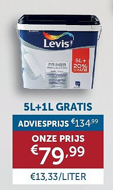 LEVIS MUUR & PLAFOND PRIMER 5L+1L GRATIS