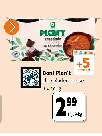 Boni Plan’t chocolademousse 4 x 55 g