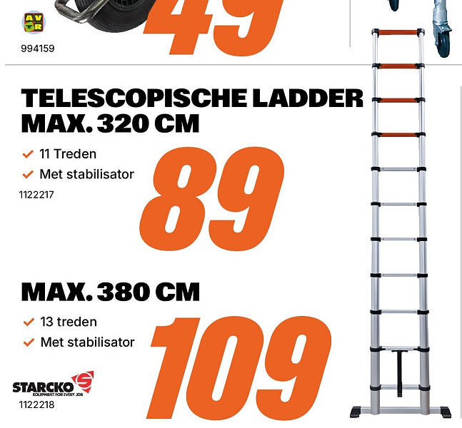 TELESCOPISCHE LADDER MAX. 380 CM