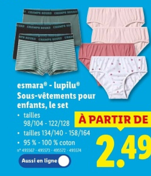 Sous-vêtements pour enfants, le set