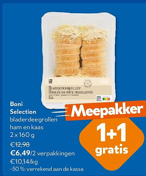 Boni Selection bladerdeegrollen ham en kaas 2 x 160 g