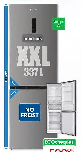 FRIAC koel/vries combinatie UD3476XNF Inox look XXL 337 l