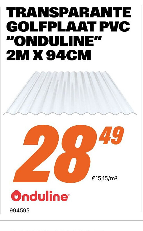 TRANSPARANTE GOLFPLAAT PVC “ONDULINE” 2M X 94CM