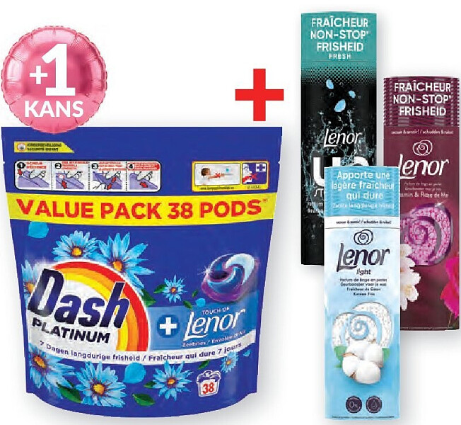 Dash Platinum waspods 38 doseringen + 3 Lenor geurboosters