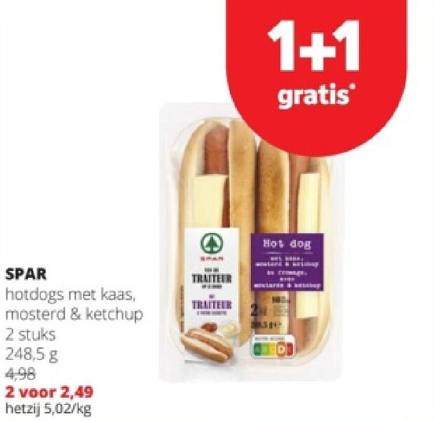 SPAR hotdogs met kaas, mosterd & ketchup 2 stuks