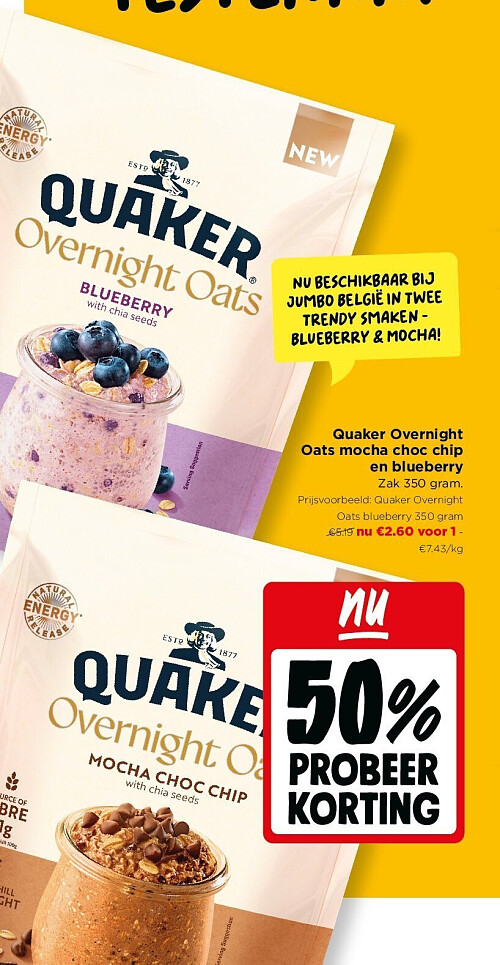 Quaker Overnight Oats mocha choc chip en blueberry