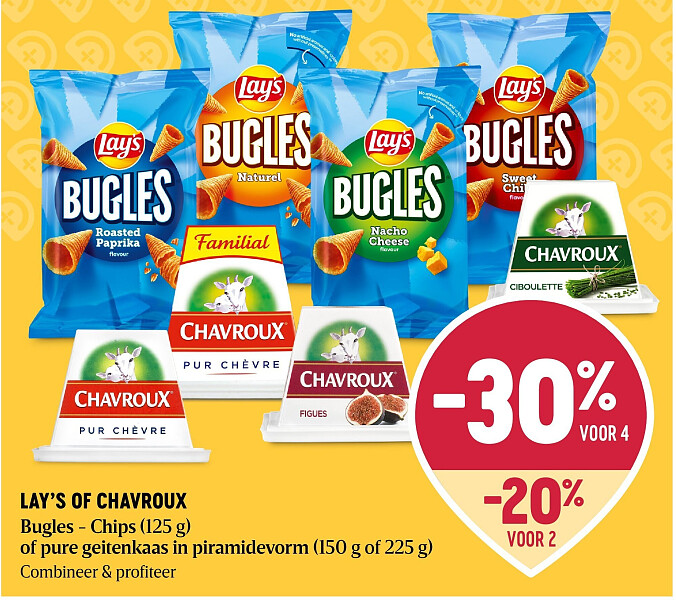 LAY’S OF CHAVROUX Bugles - Chips (125 g) of pure geitenkaas in piramidevorm (150 g of 225 g)