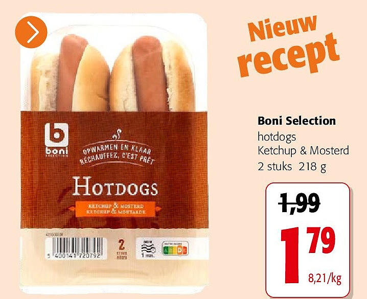 Boni Selection hotdogs Ketchup & Mosterd 2 stuks 218 g