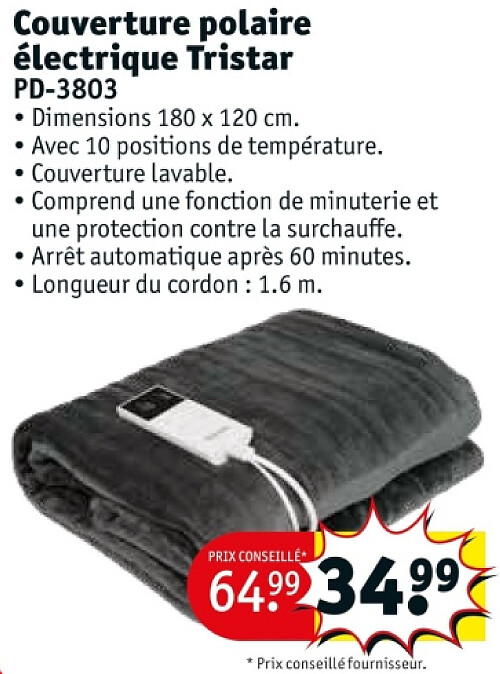 Couverture polaire électrique Tristar PD-3803