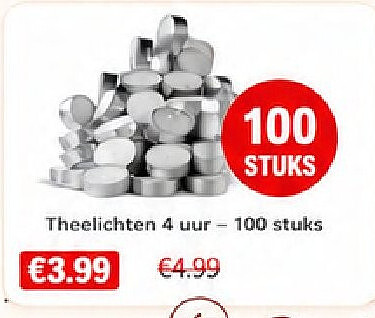 Theelichten 4 uur- 100 stuks