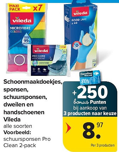 Schoonmaakdoekjes, sponsen, schuursponsen, dweilen en handschoenen Vileda