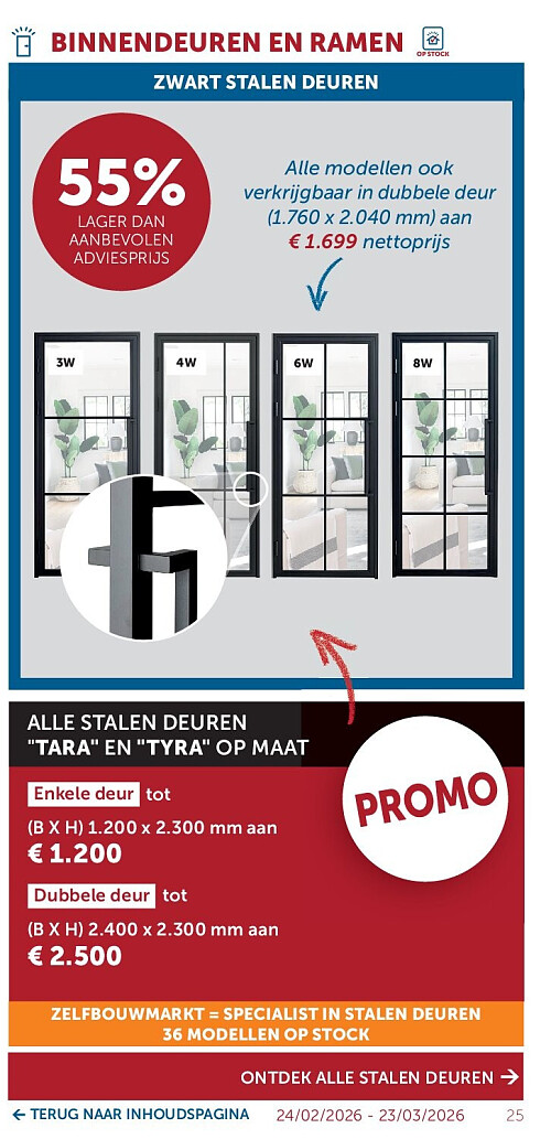 ALLE STALEN DEUREN "TARA" EN "TYRA" OP MAAT (B X H) 1.200 x 2.300 mm aan