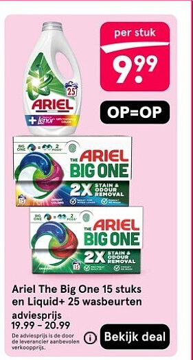 Ariel The Big One 15 stuks en Liquid+ 25 wasbeurten