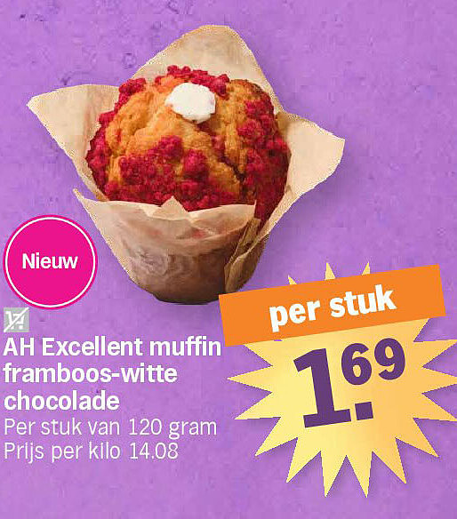 AH Excellent muffin framboos-witte chocolade