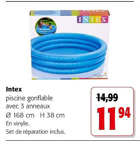 Intex piscine gonflable avec 3 anneaux Ø 168 cm H 38 cm