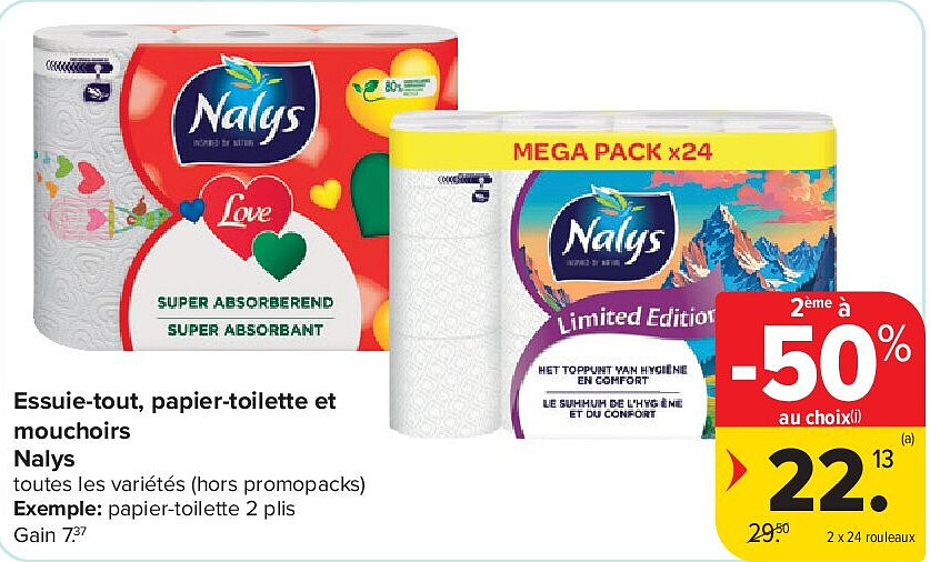 Essuie-tout, papier-toilette et mouchoirs Nalys 2 x 24 rouleaux