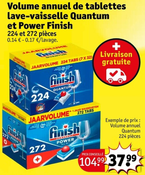 Volume annuel de tablettes lave-vaisselle Quantum et Power Finish