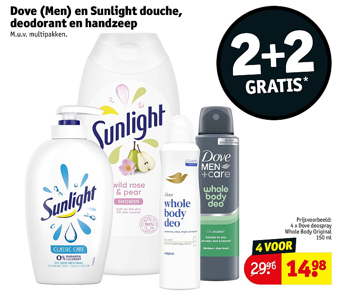 Dove (Men) en Sunlight douche, deodorant en handzeep