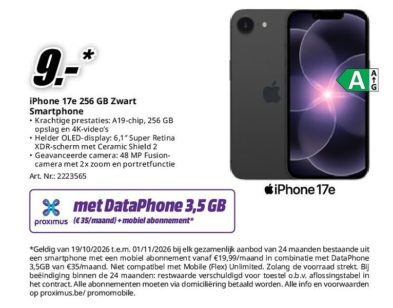 iPhone 17e 256 GB Zwart Smartphone