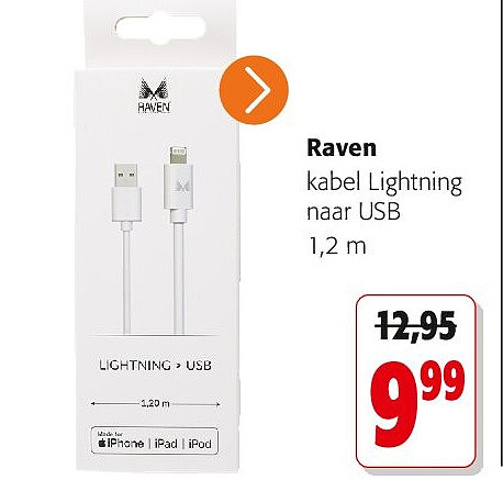 Raven kabel Lightning naar USB