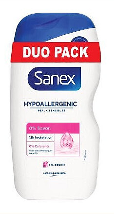 Gel douche peaux sensibles hypoallergénique Sanex, lot de 2 x 425 ml