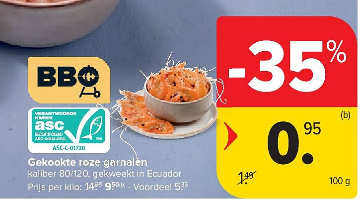 Gekookte roze garnalen