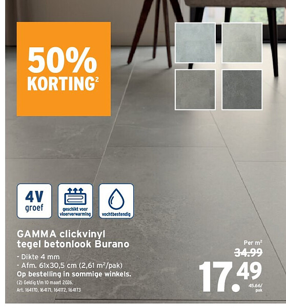 GAMMA clickvinyl tegel betonlook Burano