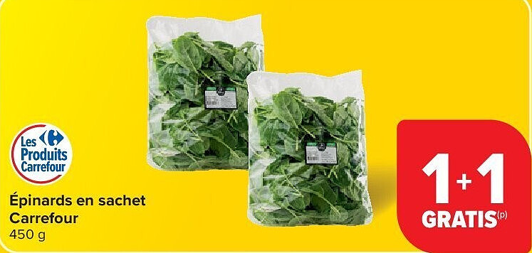 Épinards en sachet Carrefour 450 g